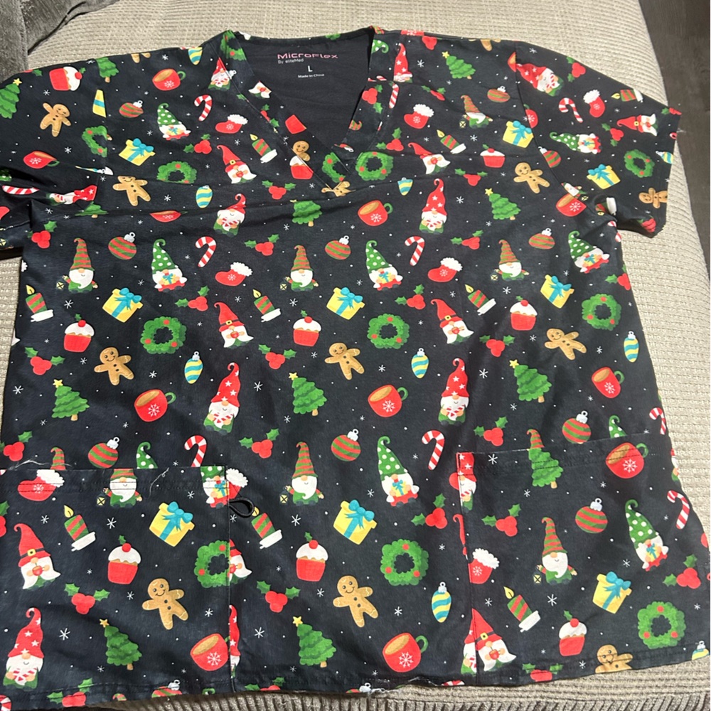 Women Black Christmas scrub Top with Holiday Print